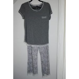 Kensie pajama set gray and white lace size M